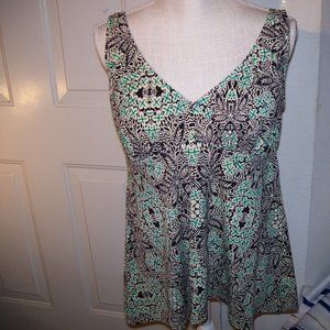 Swimsuits For All  Black & Green Floral Top SZ 14